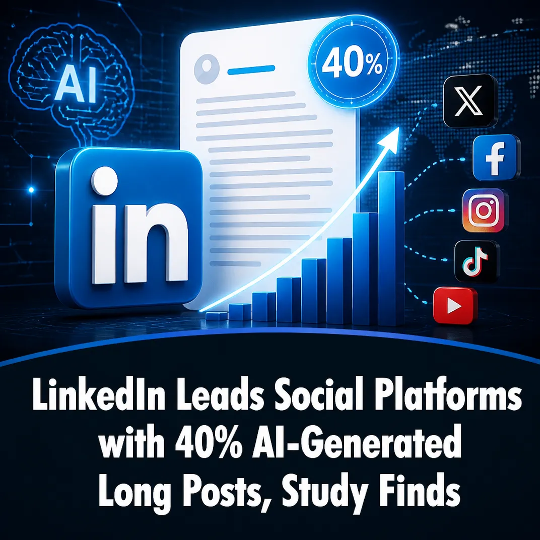 LinkedIn Leads Social Platforms with 40% AI-Generated Long Posts, Study Finds