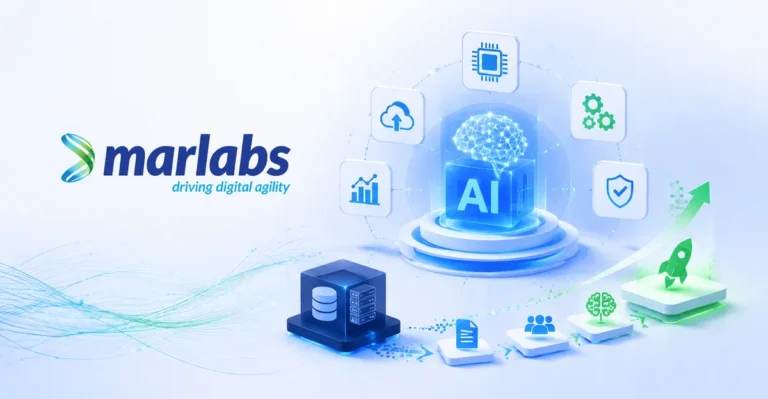 Marlabs logo and AI symbol with different tech icons