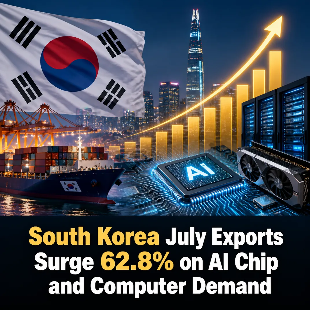 South Korea July Exports Surge 62.8% on AI Chip and Computer Demand