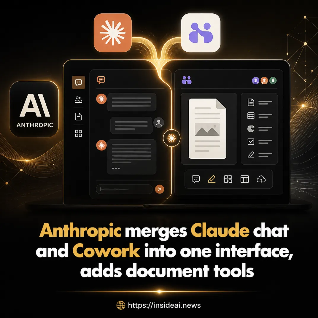 Anthropic merges Claude chat and Cowork into one interface, adds document tools